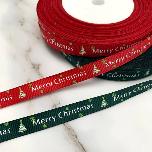 Red printed grosgrain ribbon Merry Christmas satin ribbons