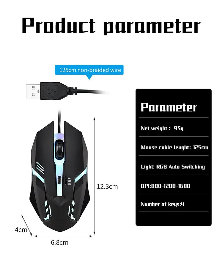 Wired Gaming Mouse - 1600 DPI Backlit, Ergonomic Design