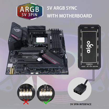 Aigo AR12 120mm PC Gamer Computer Case Fan RGB 12v Heatsink Aura Sync Cooler Argb Silent Controller Kit Fan Cooling Ventilador