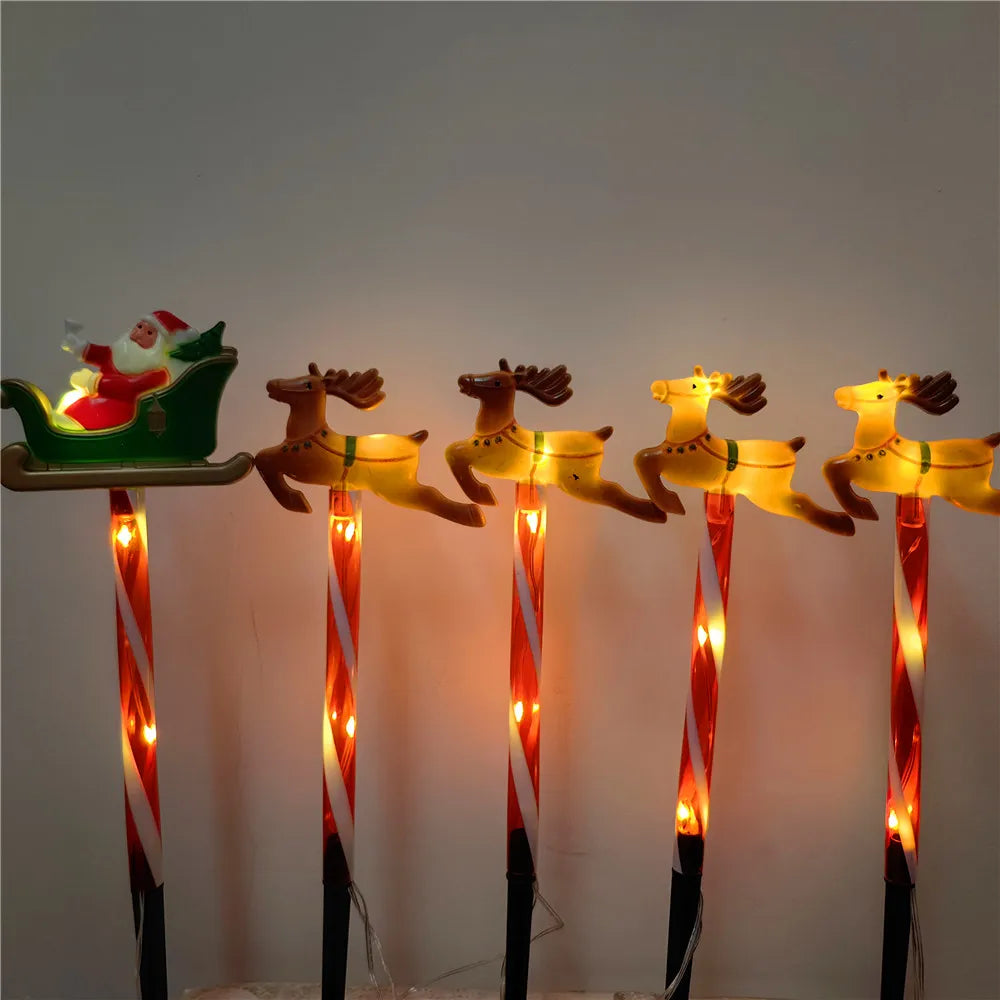 5pcs Solar-Powered Christmas Santa Sleigh and Reindeer