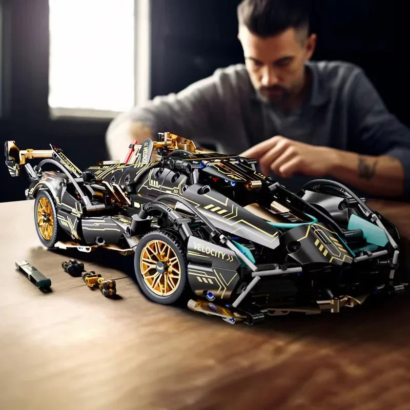 2024 Black V12 Block Roadster RC Tech Racer - 1:14 DIY Building Block Assembly Toy