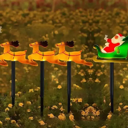 5pcs Solar-Powered Christmas Santa Sleigh and Reindeer