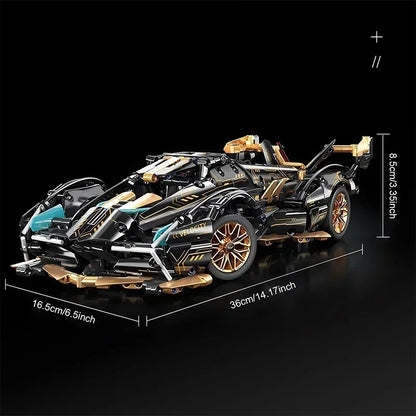 2024 Black V12 Block Roadster RC Tech Racer - 1:14 DIY Building Block Assembly Toy